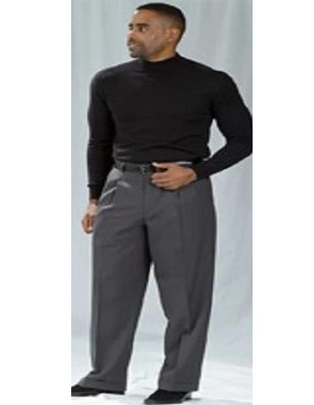 Poplin Fabric Pacelli Big and Tall Wide Leg Pants Charcoal 810010