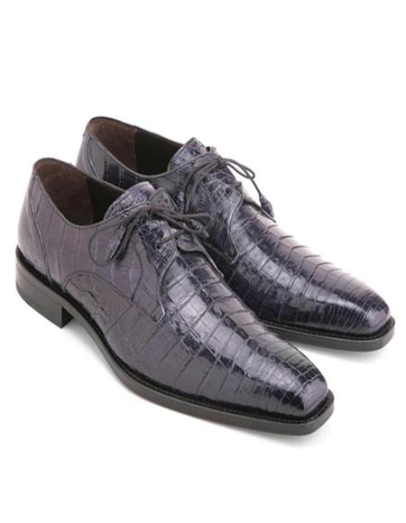 Mezlan Brand Mezlan Alligator Shoes - Mezlan Crocodile Shoes Men's Dress Shoes Sale Mezlan Men's Blue Genuine Crocodile Lace-Up