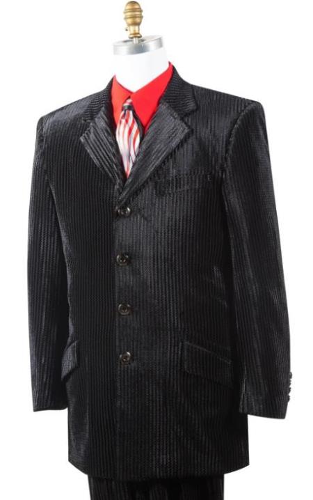 4 Button Men's Suit Velvet Black