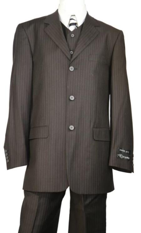 Men's Dark Chocolate Stripe  3 Button Suit