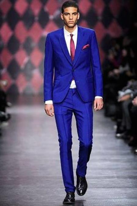 Men's Electric Blue 2 Buttons Suit
