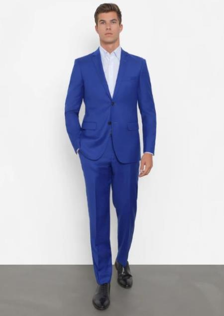 Men's Electric Blue Poly/Rayon Blend Lining Suit