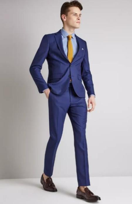 Men's Electric Blue Two-button jacket fastening Suit