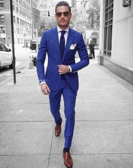 Mens Electric Blue Suit - Royal Blue Suit - French Blue 2 Button Vested ...