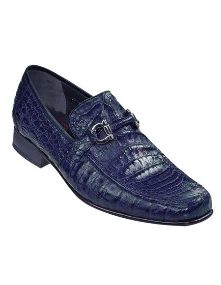 Men's Navy Genuine Caiman Crocodile Belly Shoes