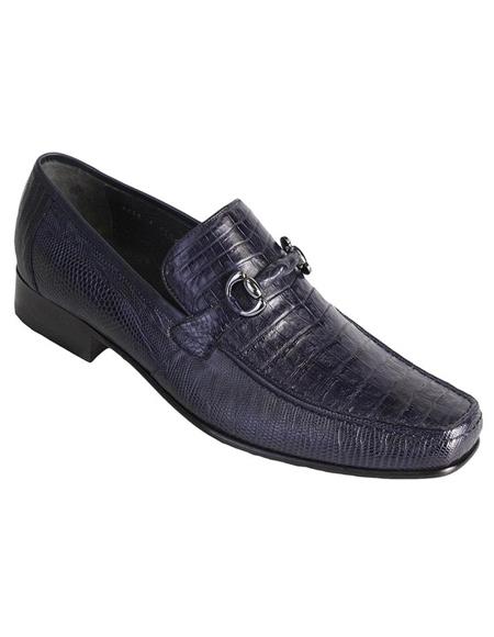 Men's Navy Genuine Caiman Belly and Lizard Slip On By Los Altos
