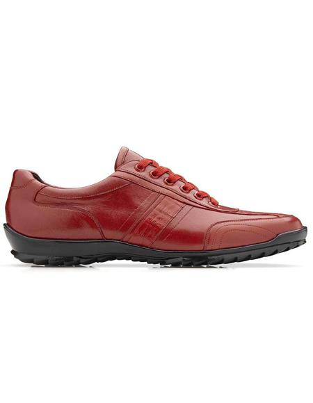 Men's Sneaker Red Genuine Caiman and Soft Calf