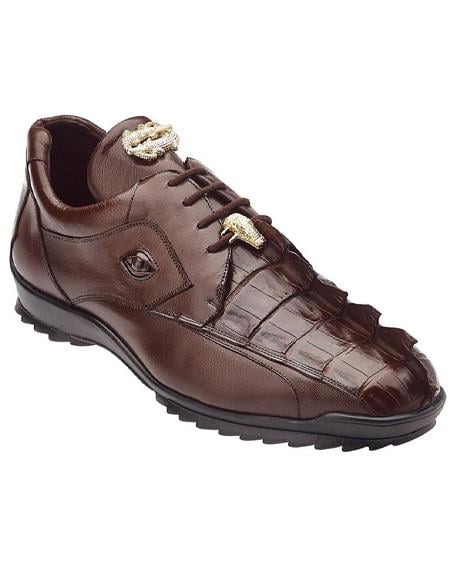 Men's Sneaker Tabac Brown Crocodile and Soft Calfskin