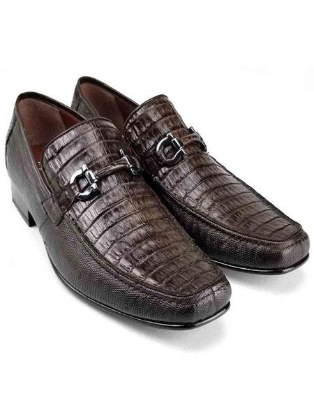 Mens Alligator Loafer Mens Brown Genuine Caiman Belly and Lizard Stylish Dress Loafer By Los Altos Boots