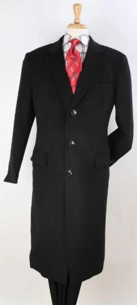 Men's Plaid Overcoat - Plaid Topcoat Black