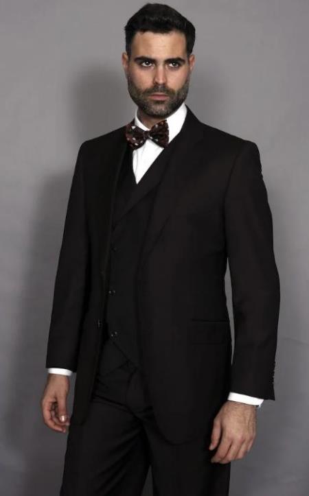 Classic Fit Suit Mens Brown Double Breasted Vest Suit