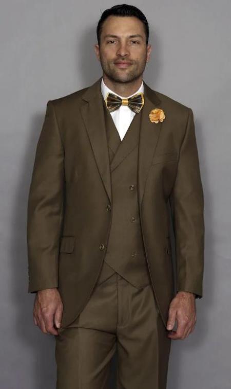 Classic Fit Suit Mens Bronze Flap Pockets Suit 