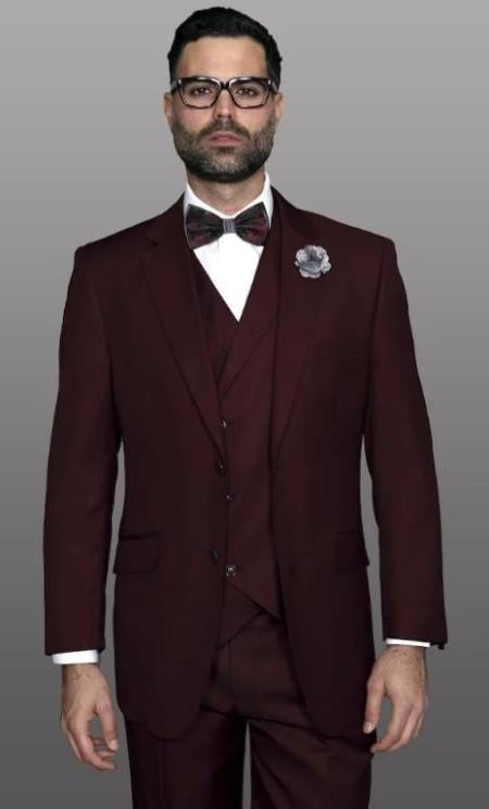 Men's Burgundy Regular Fit Suit