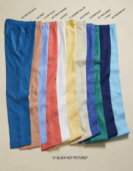 Linen Fabric Flat Front Pants Pastel Colorful Colors Oatmeal