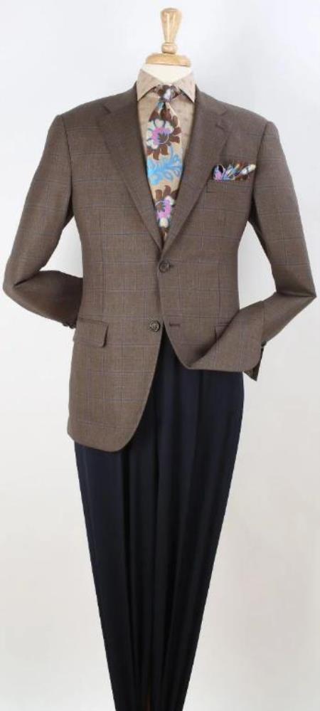 Style#-B6362 Men's Blazer Dark Brown Windowpane - Wool