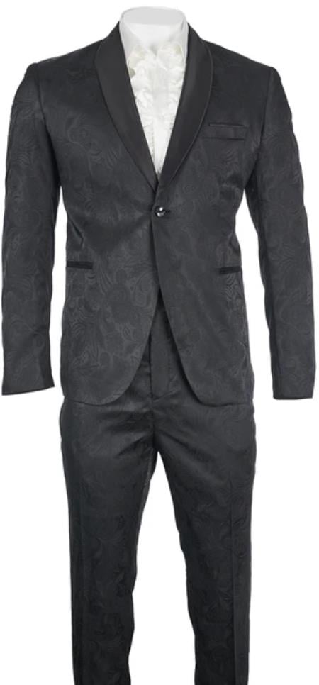 Men's Slim Fit Black Paisley Floral Suit - Flower Suit