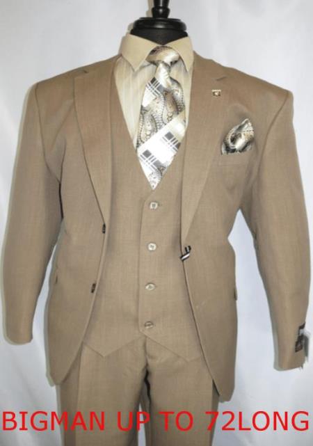 Big And Tall Men's Plus Size Men's Suits For Big Guys Beige