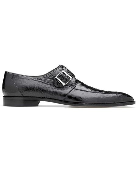 Men's Belvedere Black Genuine Ostrich Shoes-Men's Buckle Dress Shoes