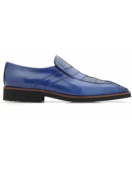 Men's Belvedere Blue Jean Ostrich and Soft Calf Shoes