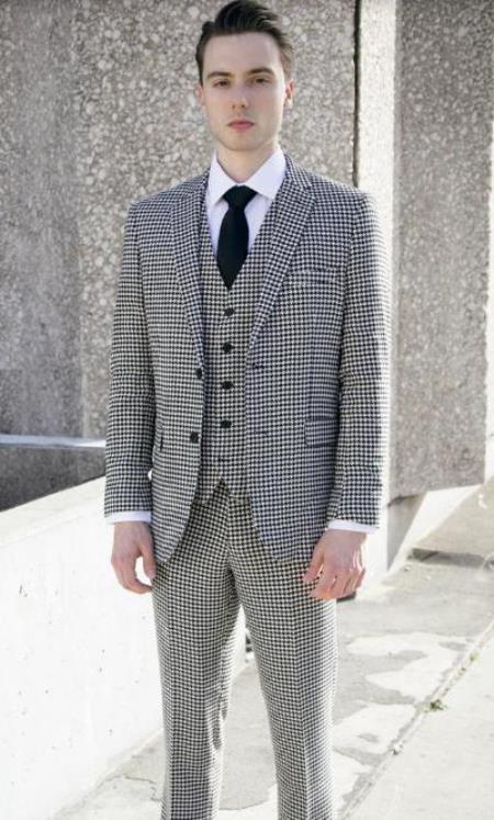 Black And White Checkered Suit - Gray Checkered Texture Houndstooth Suit Black and White - Black And White Checkered Suit