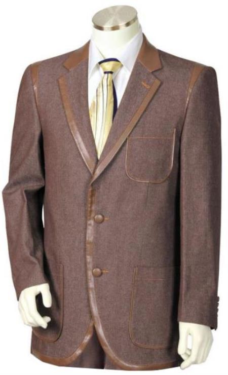 Men's Brown Faux Leather Contours Denim Jacket