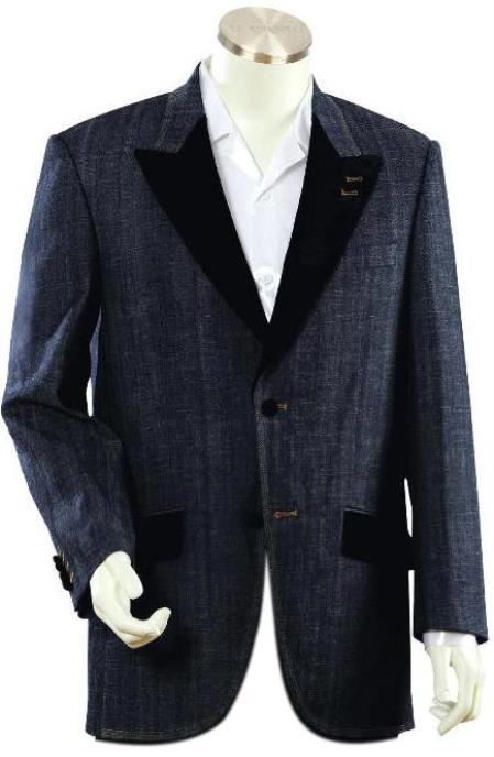 Style#-B6362 Men's black peaked lapel Denim blazer