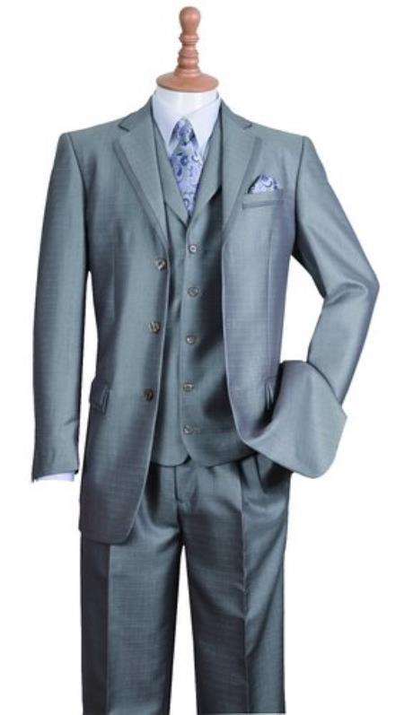 Men's  Three Buttons Style Suit Silver