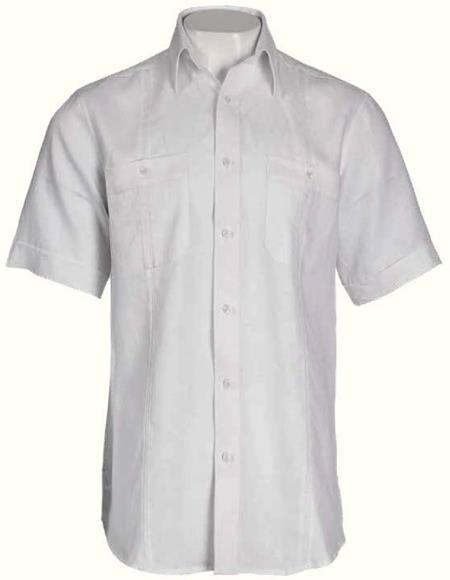 Men's Linen 2-Pocket  Short Sleeve Dress Shirt