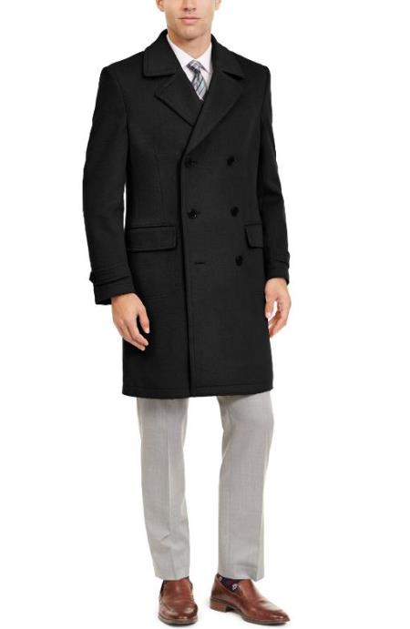 Men's Double Breasted  Peacoat Black