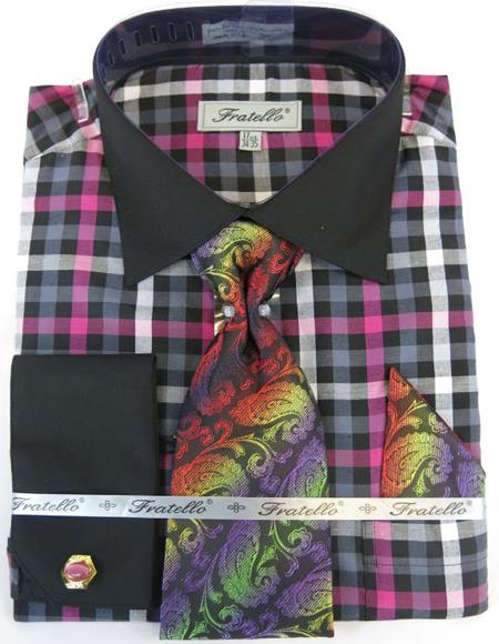 Black Fuchsia Colorful Men's Dress Shirt