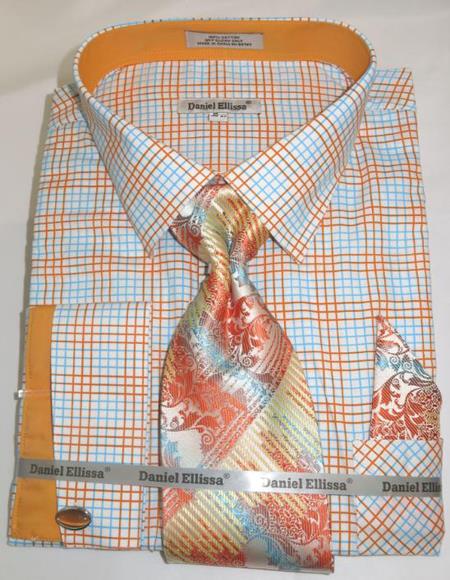 Mens Fashion Dress Shirts and Ties Peach Colorful Men's Dress Shirt