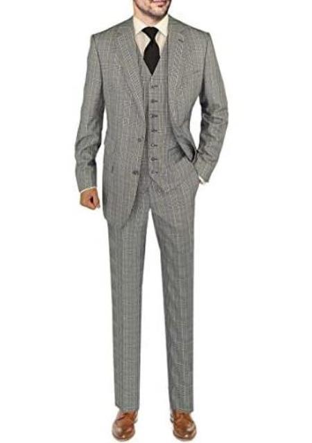 Slim Fit Suits Plaid Suit Gray