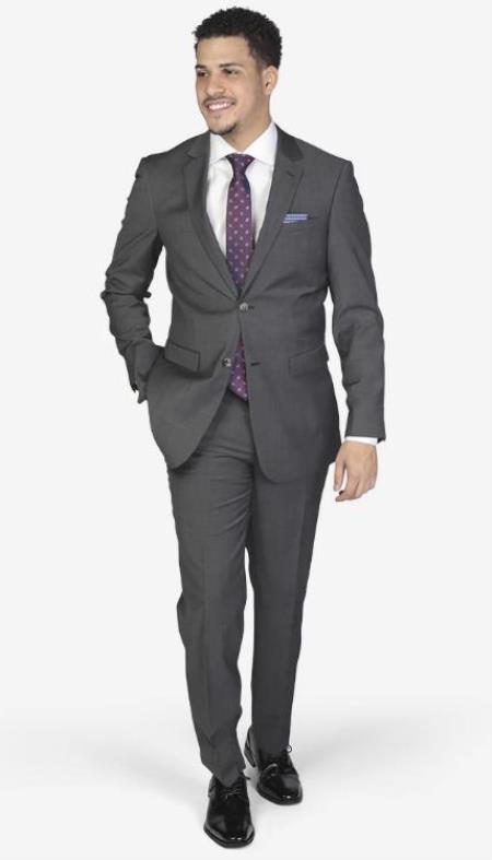 Men's Slim Fit Suit - Fitted Suit - Skinny Suit Men's Charcoal Grey 2-button single breast jacket 