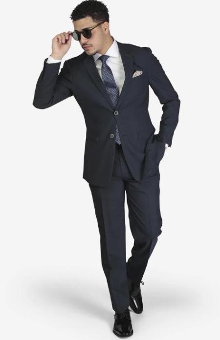 Men's Slim Fit Suit - Fitted Suit - Skinny Suit Men's Medium Blue 2-button single breast Suit