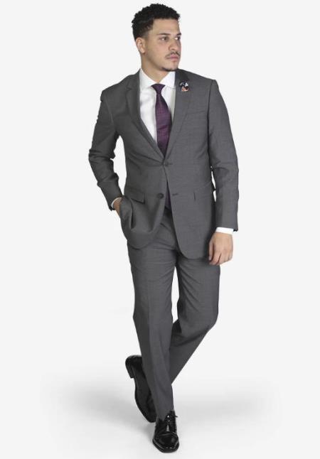 Men's Medium Grey Flap pockets Slim Fit Suit