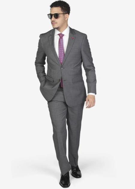 Men's Slim Fit Suit - Fitted Suit - Skinny Suit Men's Charcoal Grey Windowpane 2-button single breast jacket