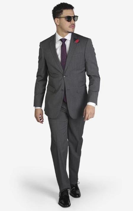 Men's Medium Grey Houndstooth Slim Fit 2-button Suit