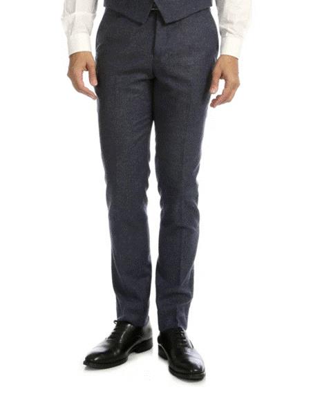 Men's Tweed Pants - Herringbone Pants Navy Blue