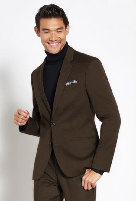 Turtleneck Suit Fabric + Free Turtleneck Sweater Package Dark Brown Mens Suit