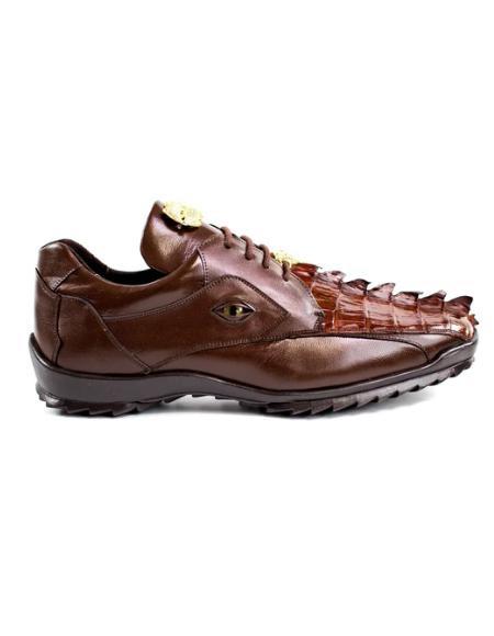 Men's Leather Lining Genuine Caiman Crocodilus and Soft Calf Brown
