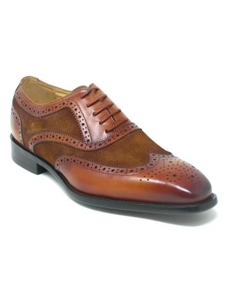 SKU#49588 Wingtip Shoe - Two Toned Shoe - Lace Up Shoes - Carrucci Shoes - Leather Shoes - Carrucci Brand Shoes + Cognac