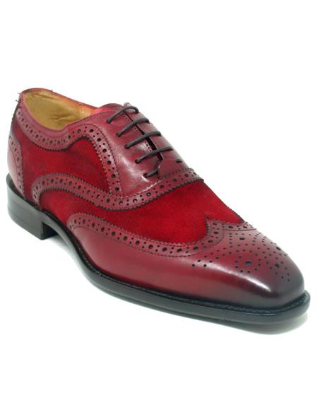 SKU#JA6067 Wingtip Shoe - Two Toned Shoe - Lace Up Shoes - Carrucci Shoes - Leather Shoes - Carrucci Brand Shoes + Red