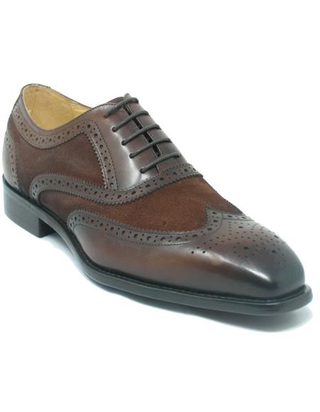 Wingtip Shoe - Two Toned Shoe - Lace Up Shoes - Carrucci Shoes - Leather Shoes - Carrucci Brand Shoes + Chestnut