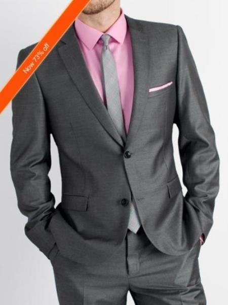Package Combo Charcoal Grey Suit Including Pink Shirt and Tie Grey