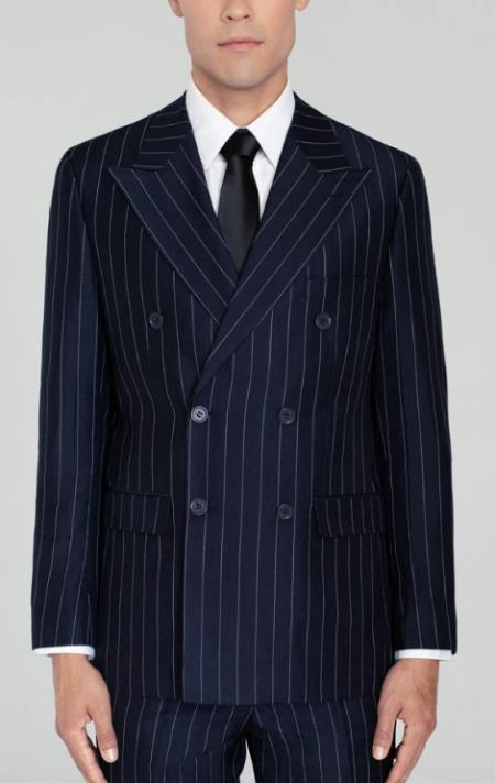 Men's Navy Blue Wide Pinstripe Double Breasted Suit