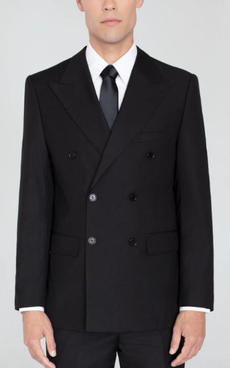 Men's Black Double Breasted Suit Wide Label Suit