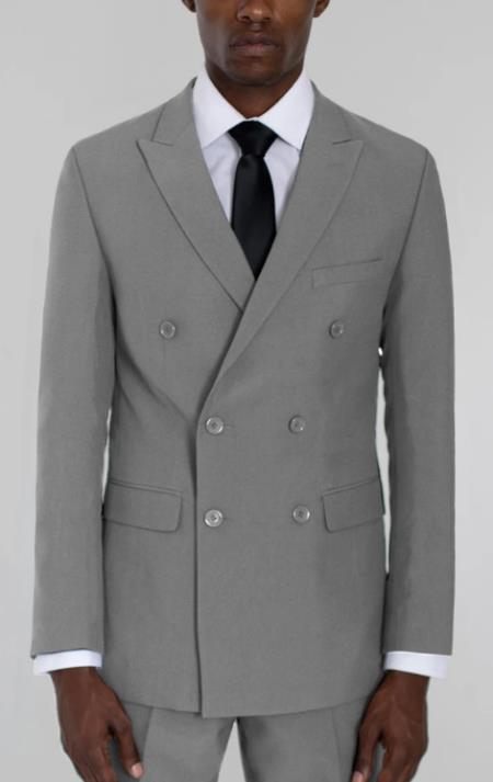 Men's Light Grey Double Breasted Suit