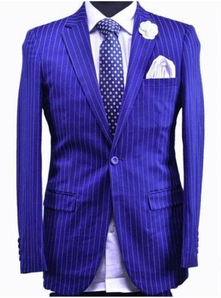 Dark Royal Blue And White Stripe - Indigo Pinstripe Suit - Light Blue Stripe Suit