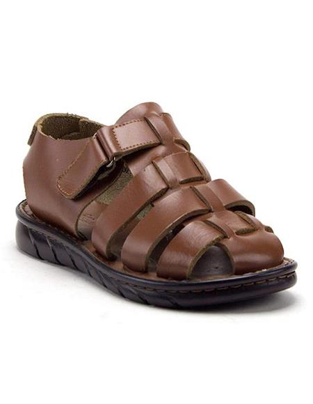 Men's Tan Closed Toe Rubber Sole Leather Sandals