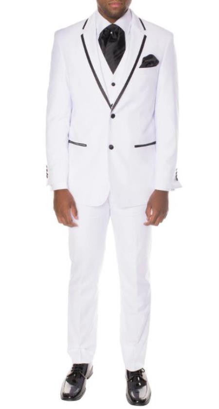 Prom Tuxedo - Wedding Tuxedo Celio White and Black 3-Piece Slim Fit Notch Lapel Tuxedo